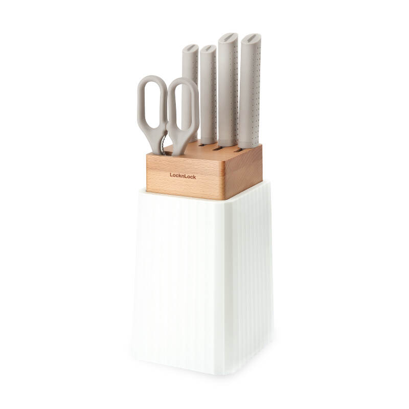 Bộ Dao 6 Món (4 Dao, 1 Kéo, 1 Hộp Đựng Dao) - Màu Trắng - LocknLock - CKK802, , large image number null